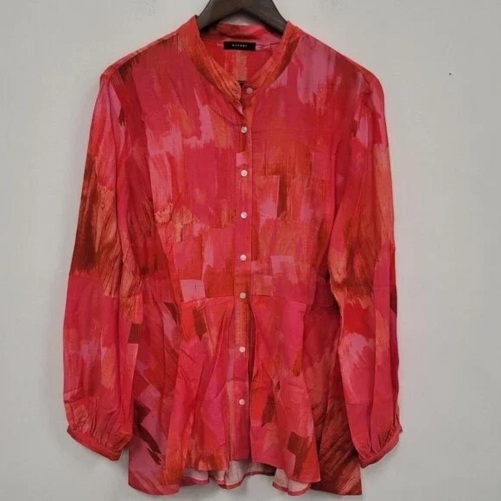 Natori Womens Button Up Artsy Abstract Tunic Top
